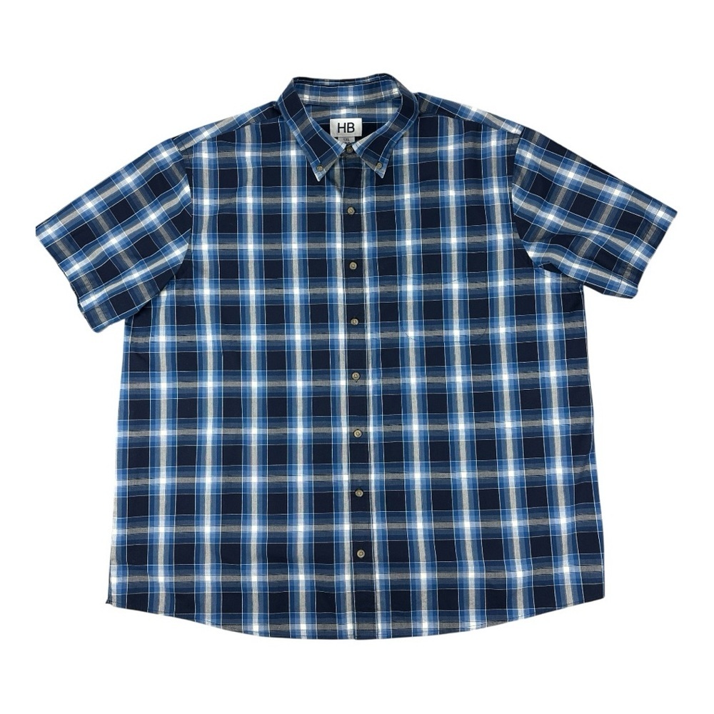 Men's Navy and White Plaid Button Down Shirt Lightweight Short Sleeve - Picture 1 of 9
